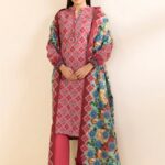 "Floral Printed 3-Piece Khaddar Suit – Elegant Winter Collection"