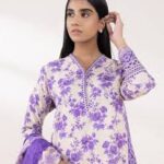 Elegant Floral Printed Purple & White Traditional Dress