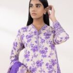 Elegant Floral Printed Purple & White Traditional Dress